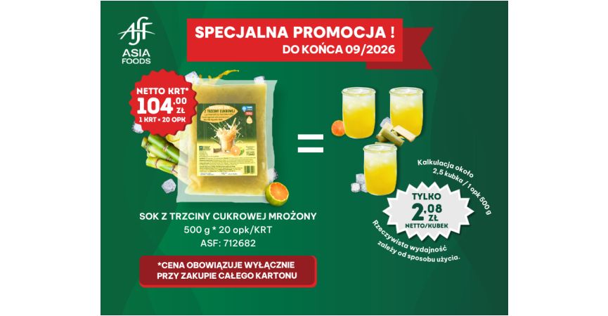 SPECJALNA PROMOCJA: SOK Z TRZCINY CUKROWEJ MROŻONY