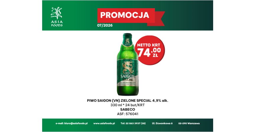 PROMOCJA DO KOŃCA 07/2026: PIWO SAIGON ZIELONE SPECIAL 4,9% alk.