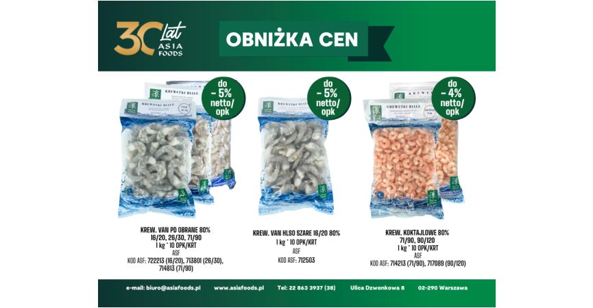 OBNIŻKA CEN: MROŻONY KREWETKI ASIA-FOODS