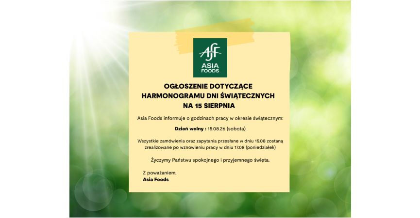OGŁOSZENIR DOTYCZĄCE HARMONOGRAMU DNI ŚWIĄTECZNYCH NA 15 SIERPNIA